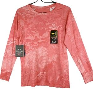 Realtree Fishing Top Womens S Coral Wave Print UPF 30 Rash Guard Long Sleeve